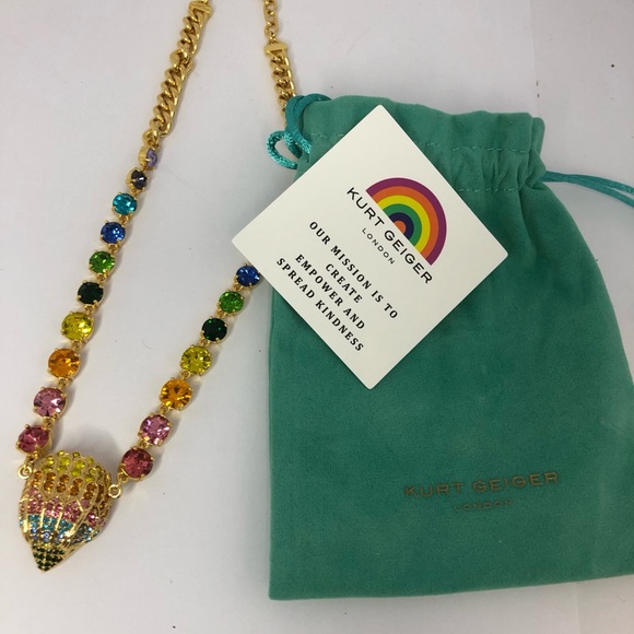 Kurt Geiger Jewelry - Kurt Geiger London Rainbow Multicolor Crystals Eagle Head Necklace Gold Tone